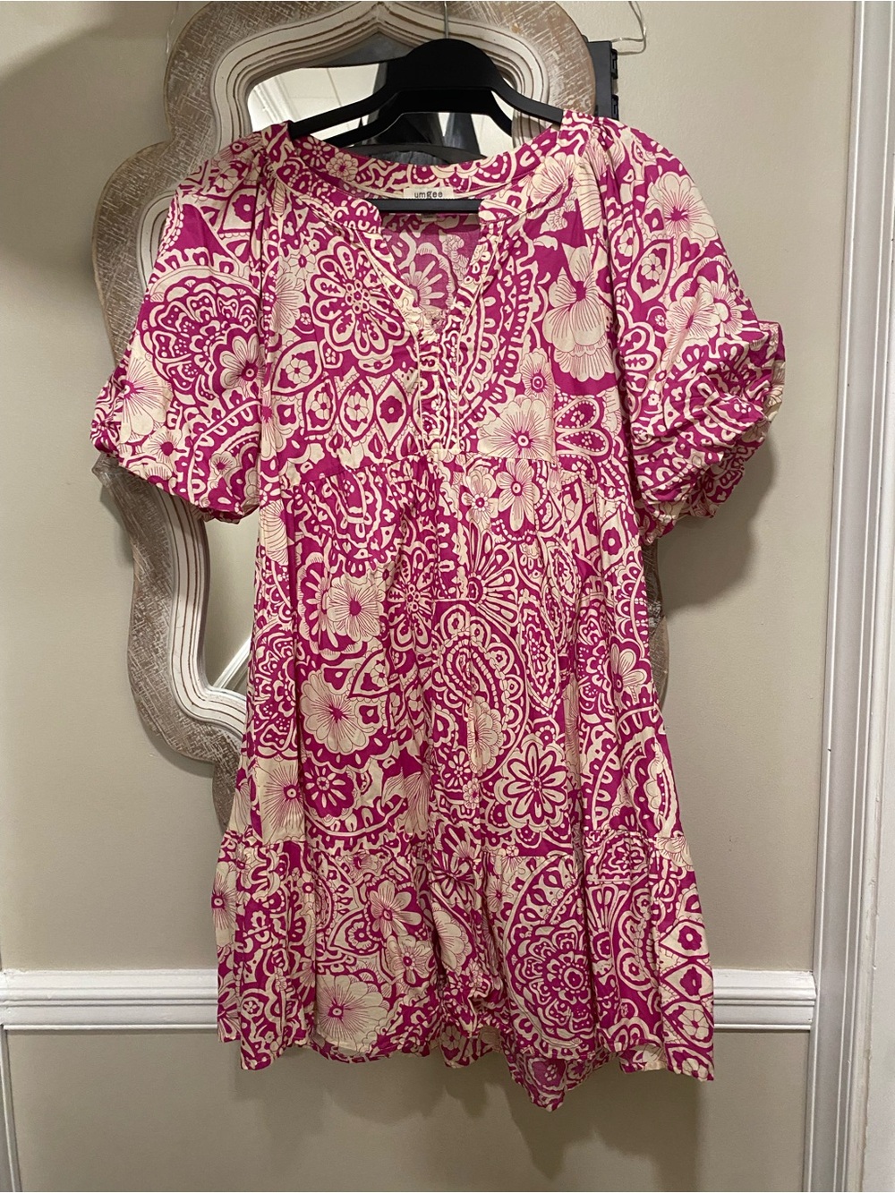 Women’s Pink Floral Paisley Smocked Dress